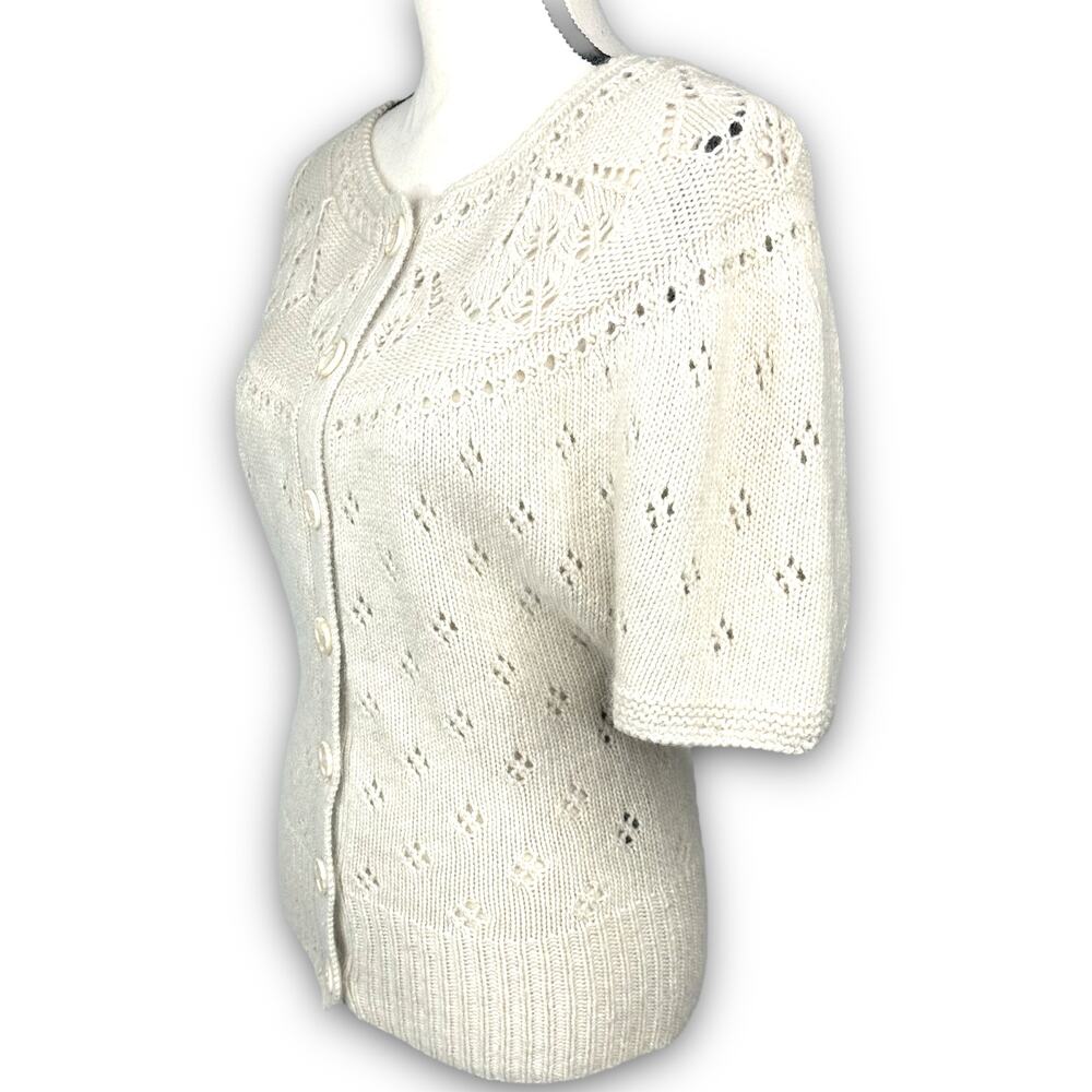 Cynthia Rowley Soft Angora Blend Cream Sweater Short Sleeve Button Front Size XS - Picture 3 of 7